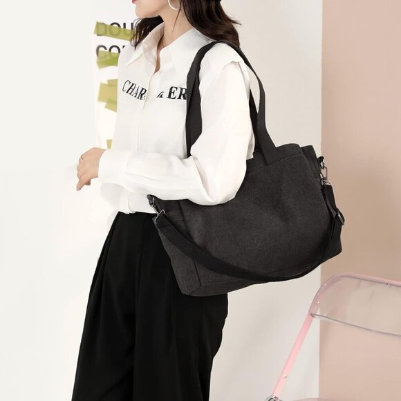 Canvas Hobo Handbag Large Multi Compartment Tote Purse for Women Travel Work - Picture 3 of 9